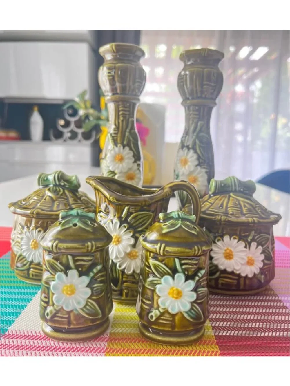 VTG Flambro Ceramic Sugar Dish Lid Creamer Salt & Pepper Shakers 1960's Japan